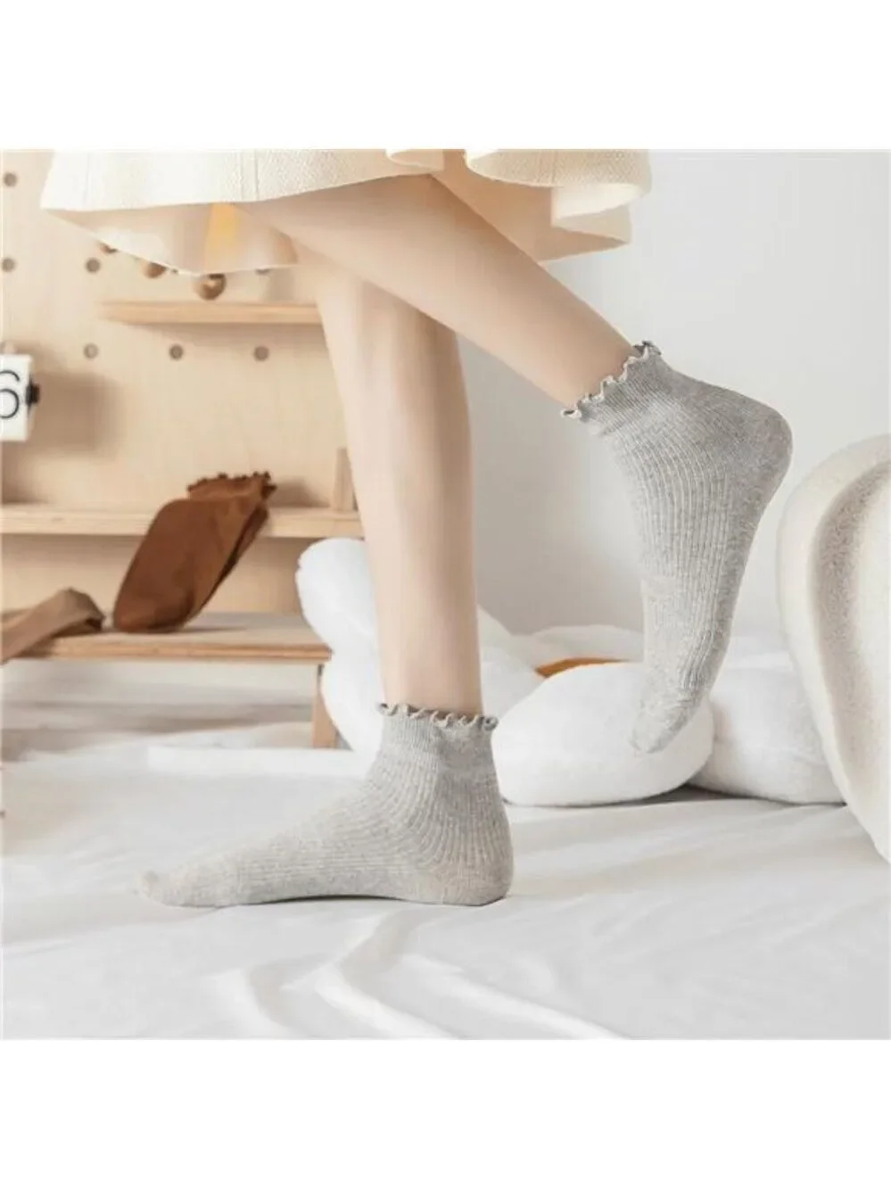 6 Pairs Womens Ruffle Ankle Socks Cotton Cute Frilly Turn Cuff Soft Breathable S